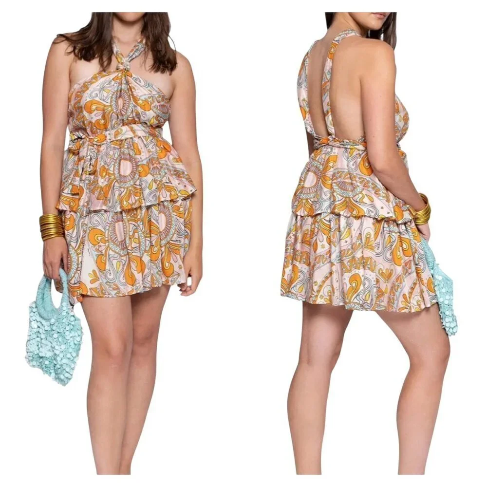 Sundress Jackie Dress XS Havana Aquarelle Boho Backless Mini NWT $185